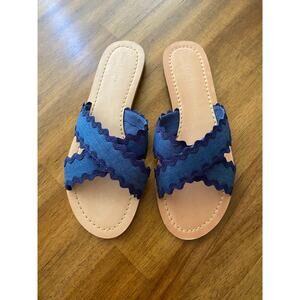 Draper James Piper Women’s 8.5 Sandal Shoes EUC Navy Blue Ric Rac Criss Cross